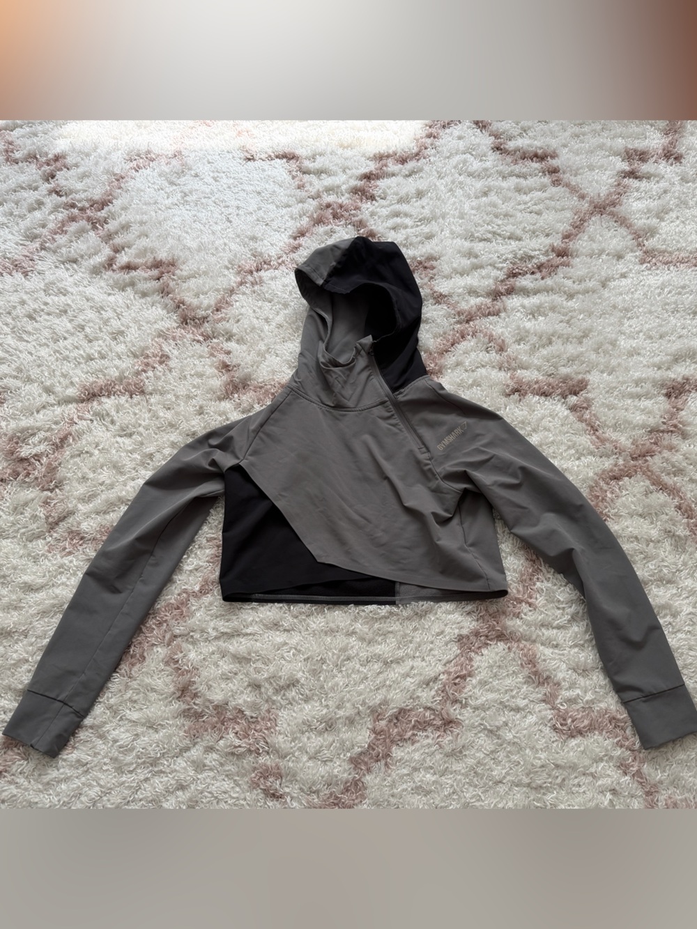 Gymshark Two-Tone Black and Gray Cropped Windbreaker Hoodie